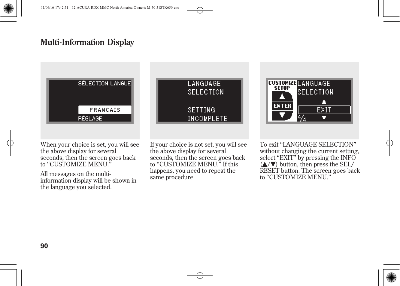Multi-information display | Acura 2012 RDX User Manual | Page 96 / 518