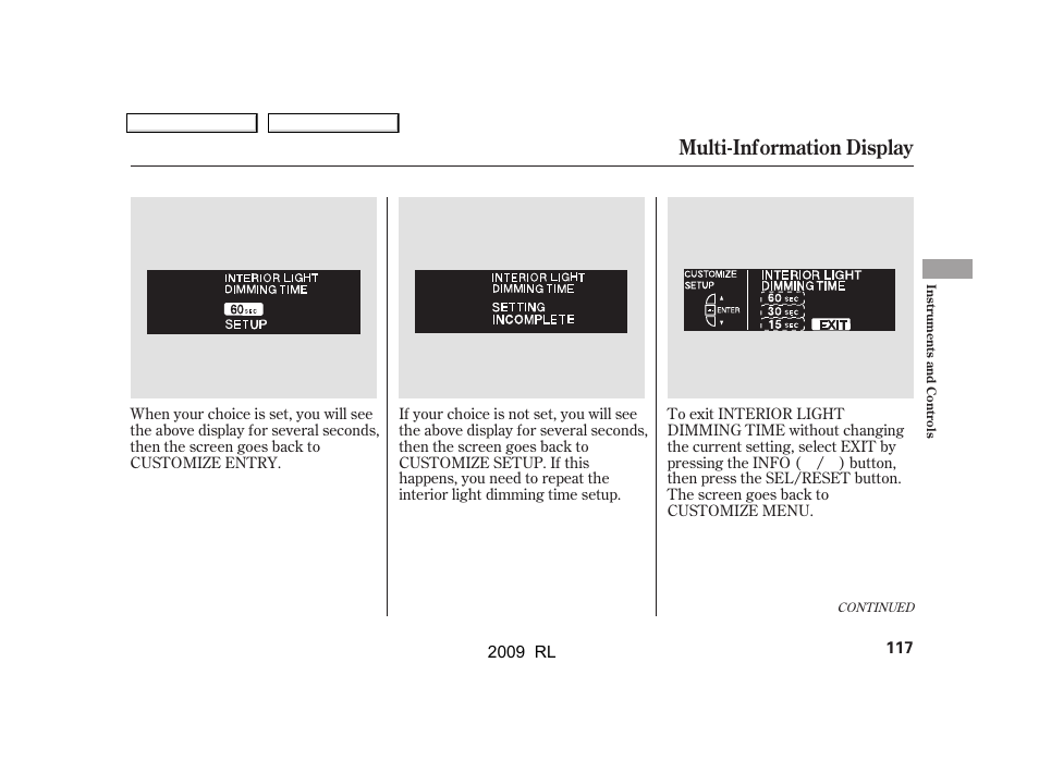Multi-information display | Acura 2009 RL User Manual | Page 120 / 560