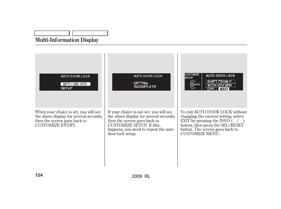 Multi-information display | Acura 2009 RL User Manual | Page 127 / 560