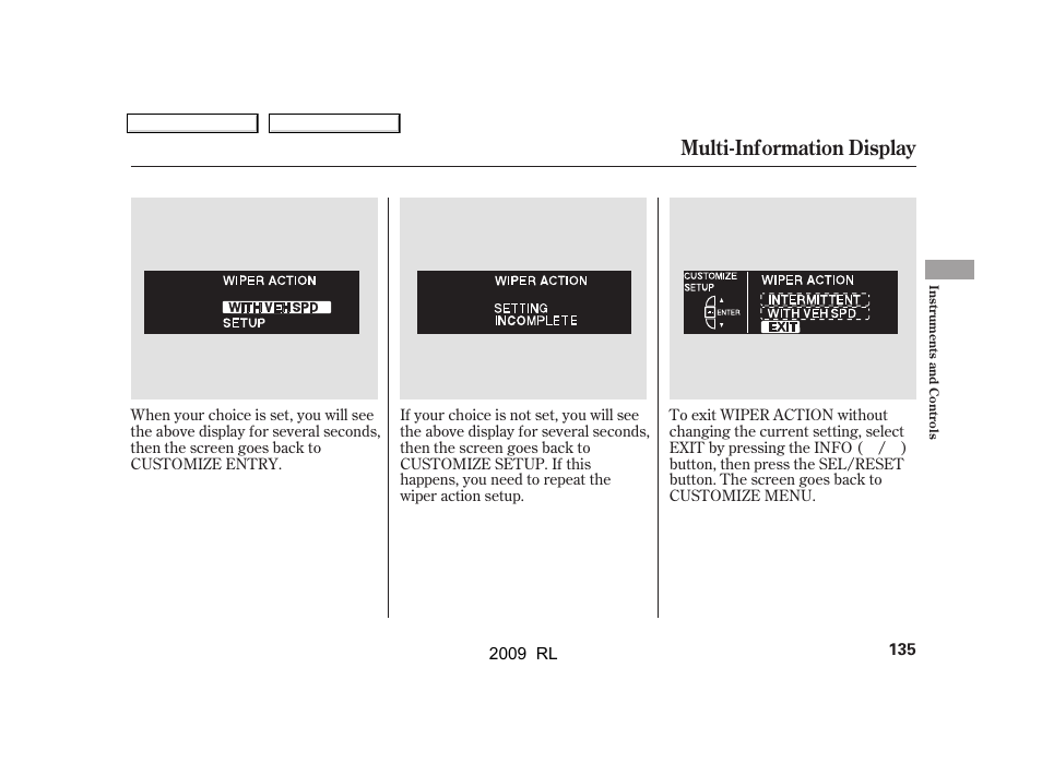 Multi-information display | Acura 2009 RL User Manual | Page 138 / 560