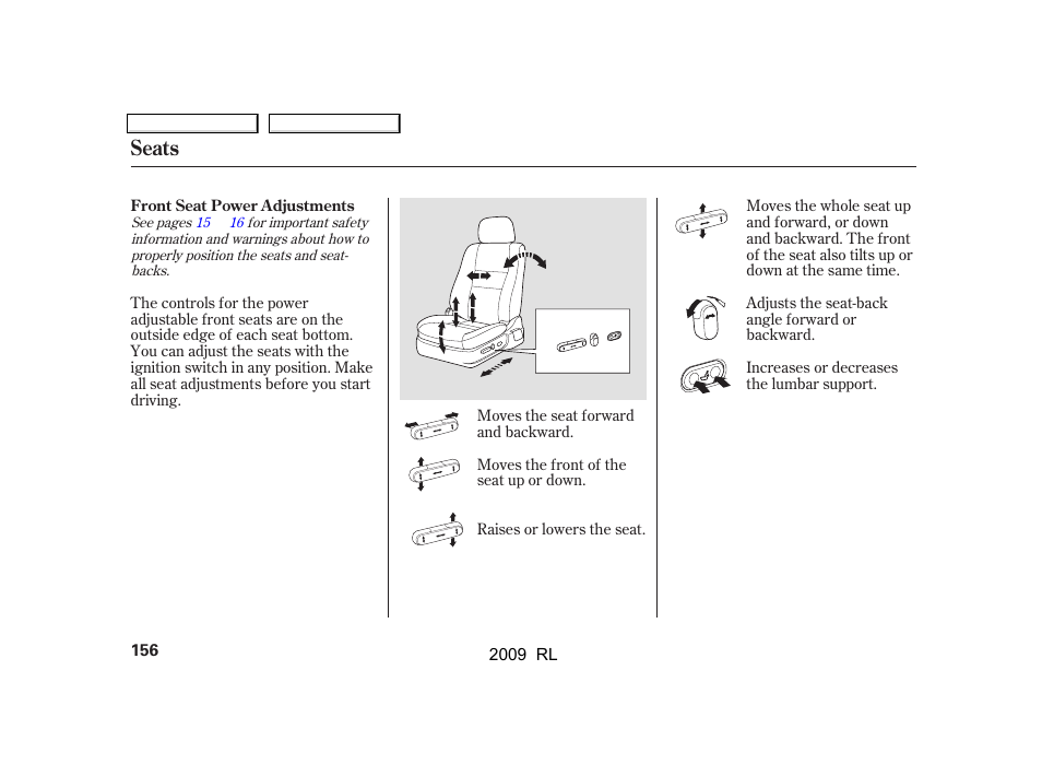 Seats | Acura 2009 RL User Manual | Page 159 / 560