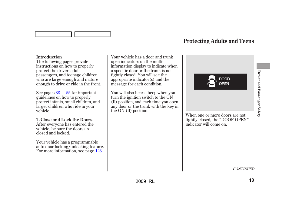 Protecting adults and teens | Acura 2009 RL User Manual | Page 16 / 560