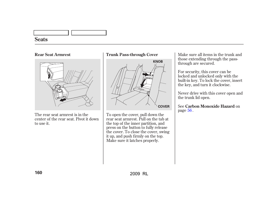 Seats | Acura 2009 RL User Manual | Page 163 / 560