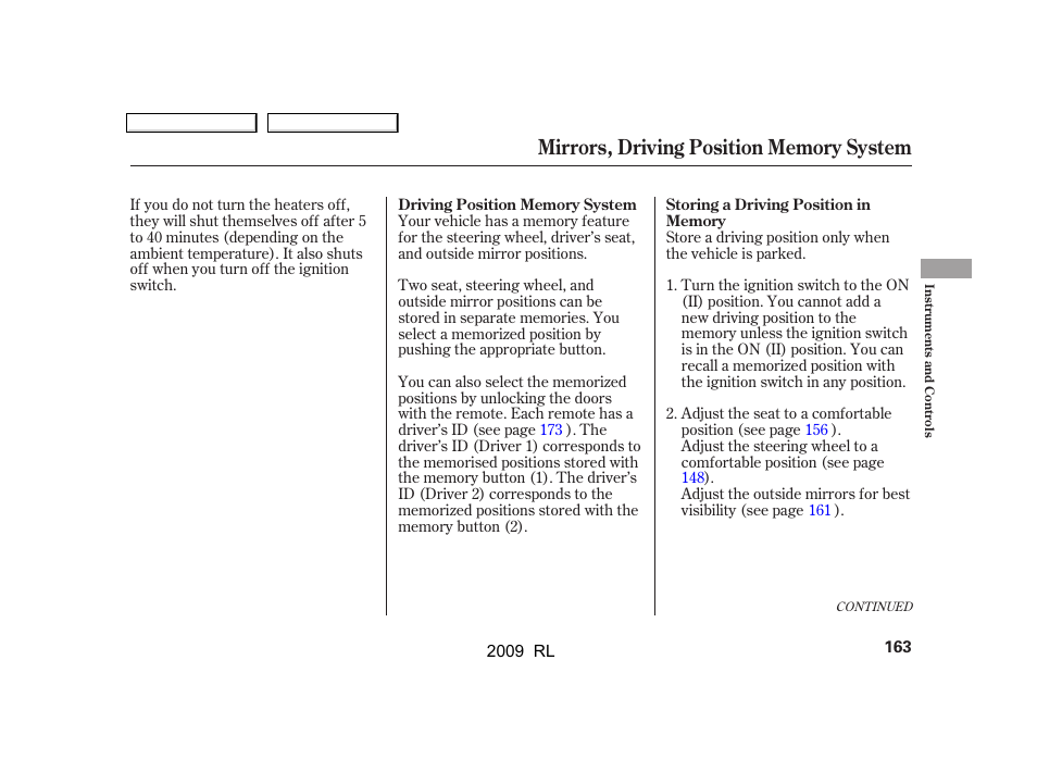 Acura 2009 RL User Manual | Page 166 / 560
