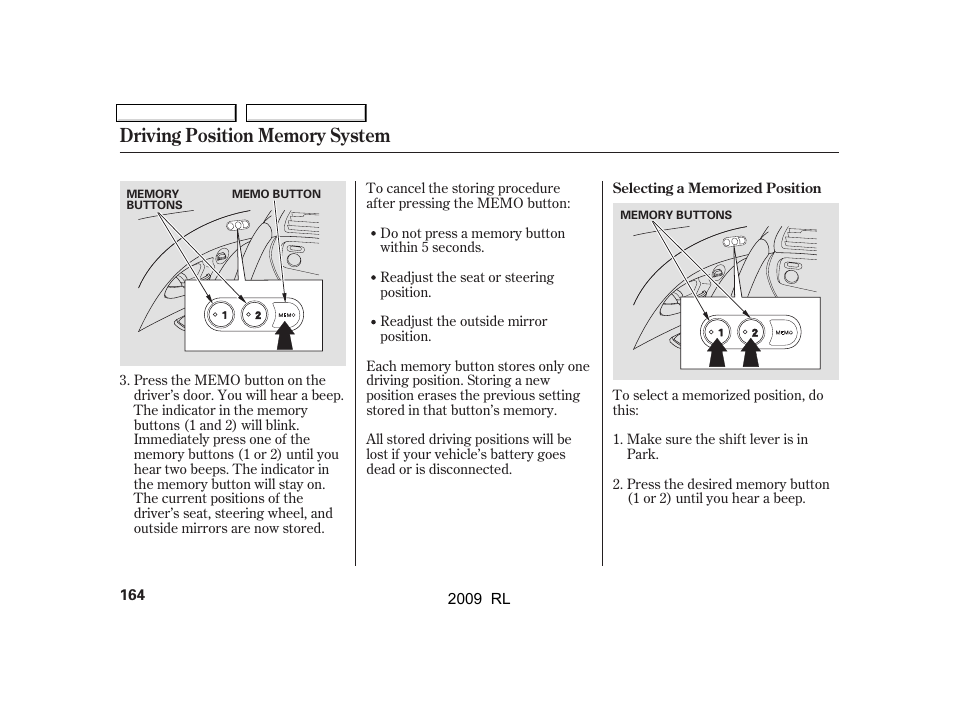 Acura 2009 RL User Manual | Page 167 / 560