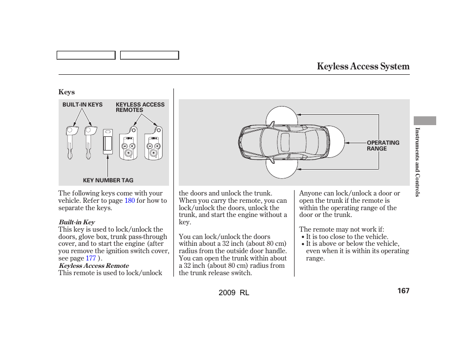 Keyless access system | Acura 2009 RL User Manual | Page 170 / 560
