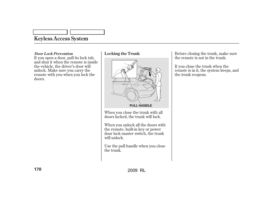 Keyless access system | Acura 2009 RL User Manual | Page 173 / 560