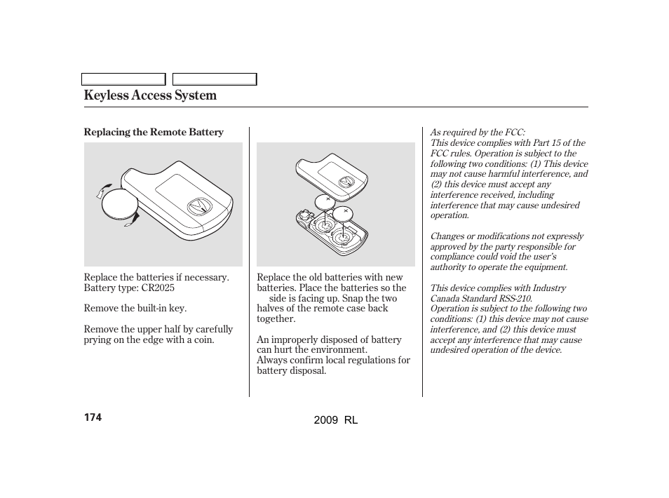Keyless access system | Acura 2009 RL User Manual | Page 177 / 560