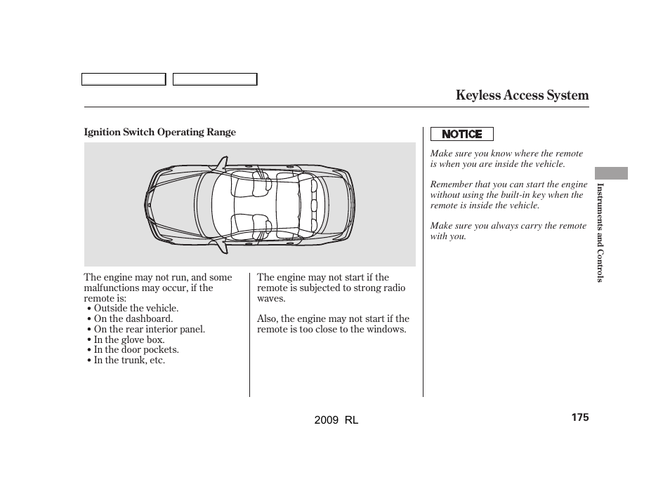 Keyless access system | Acura 2009 RL User Manual | Page 178 / 560