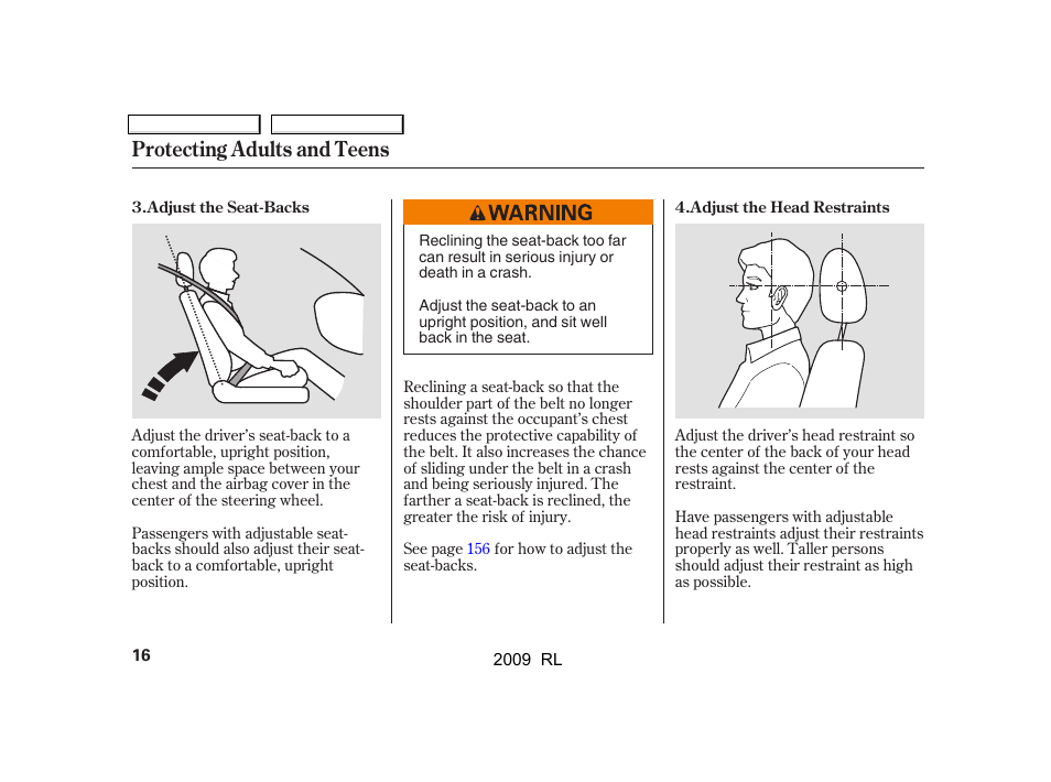 Protecting adults and teens | Acura 2009 RL User Manual | Page 19 / 560