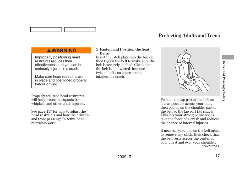 Protecting adults and teens | Acura 2009 RL User Manual | Page 20 / 560