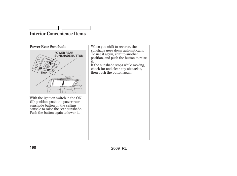 Interior convenience items | Acura 2009 RL User Manual | Page 201 / 560