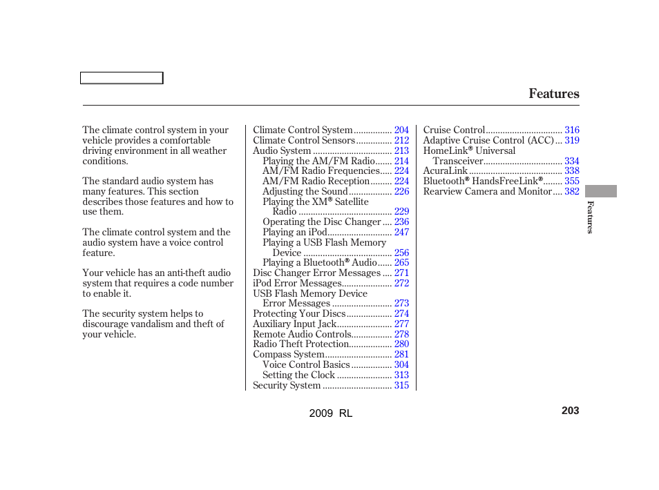 Features | Acura 2009 RL User Manual | Page 206 / 560