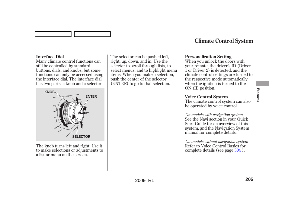 Climate control system | Acura 2009 RL User Manual | Page 208 / 560