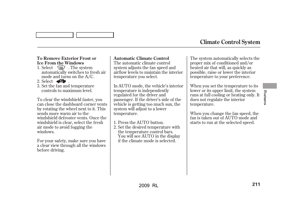 Climate control system | Acura 2009 RL User Manual | Page 214 / 560