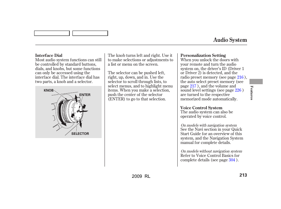 Audio system | Acura 2009 RL User Manual | Page 216 / 560