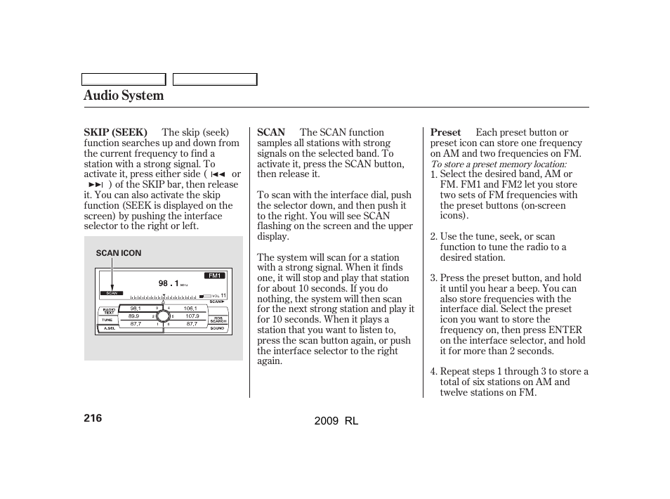 Audio system | Acura 2009 RL User Manual | Page 219 / 560