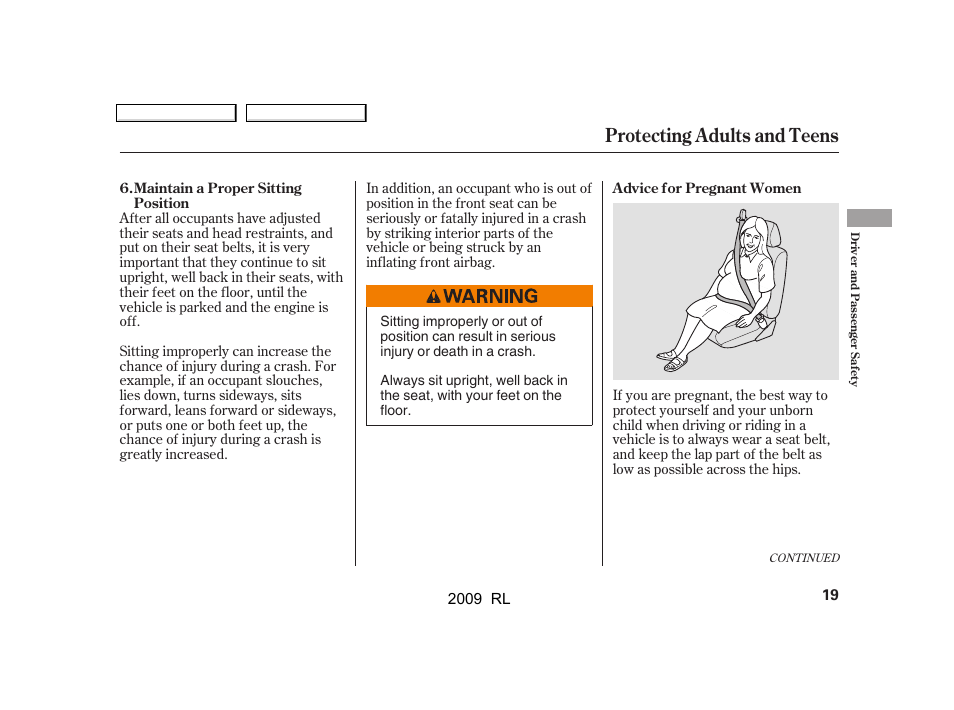 Protecting adults and teens | Acura 2009 RL User Manual | Page 22 / 560