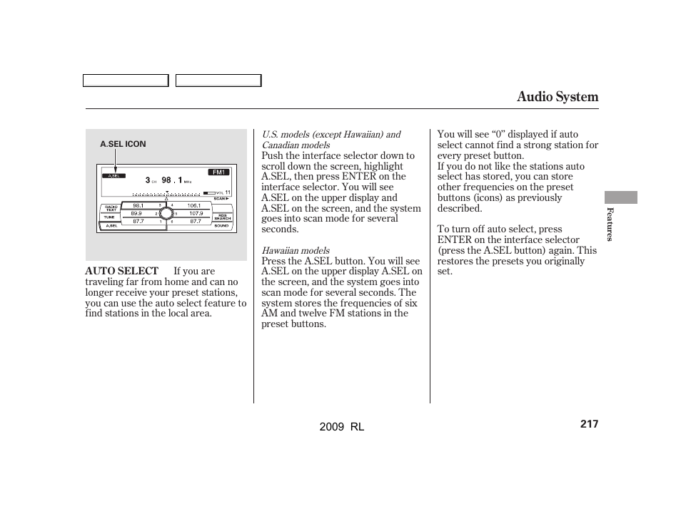 Audio system | Acura 2009 RL User Manual | Page 220 / 560