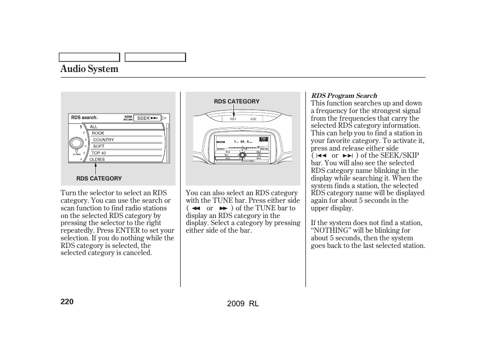Audio system | Acura 2009 RL User Manual | Page 223 / 560