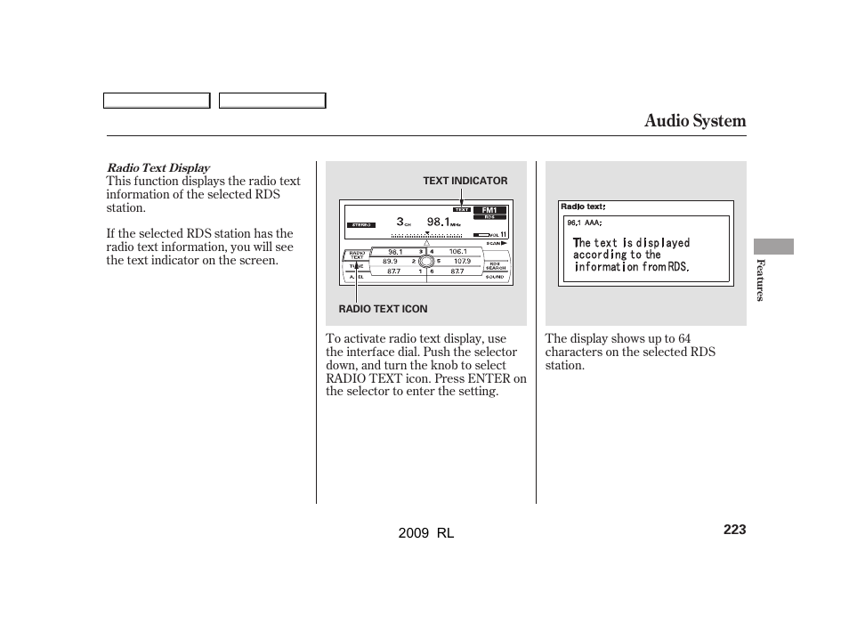 Audio system | Acura 2009 RL User Manual | Page 226 / 560