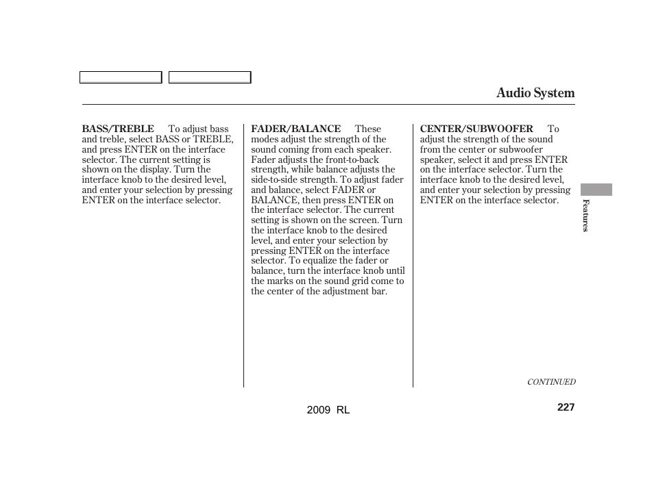 Audio system | Acura 2009 RL User Manual | Page 230 / 560