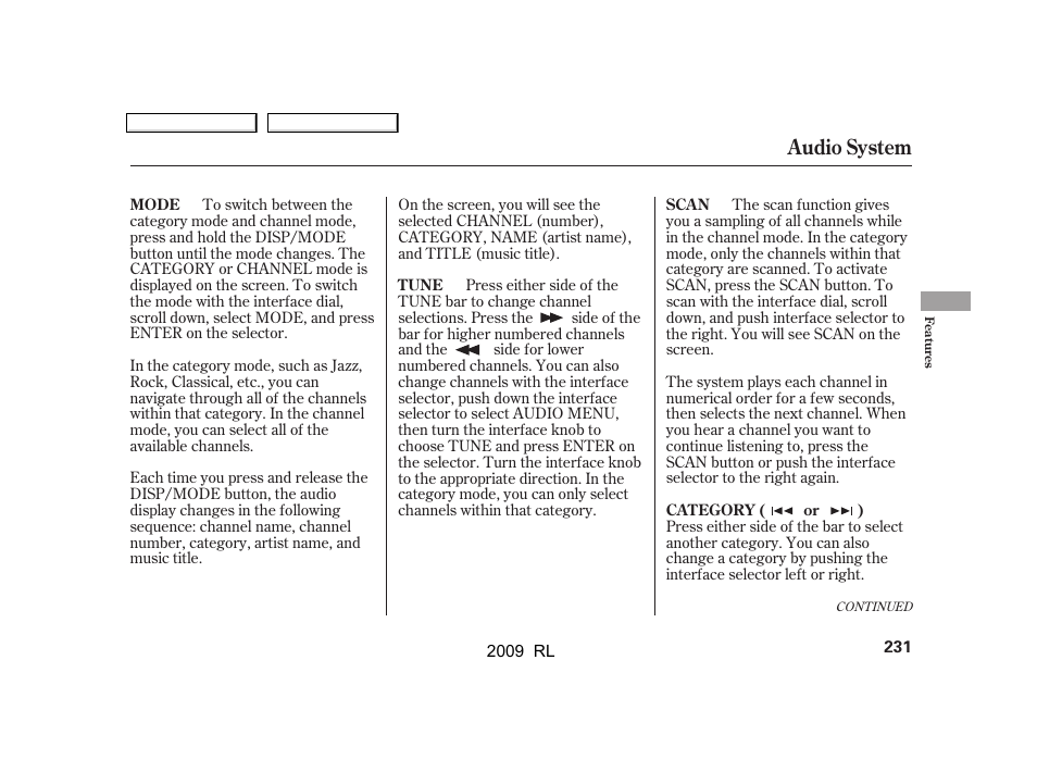 Audio system | Acura 2009 RL User Manual | Page 234 / 560