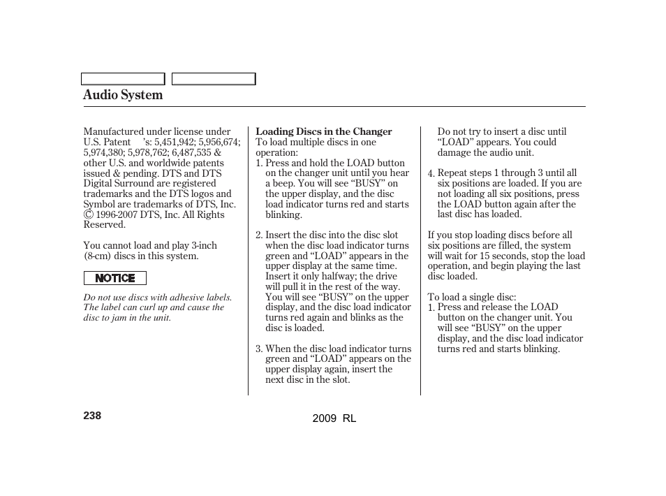 Audio system | Acura 2009 RL User Manual | Page 241 / 560