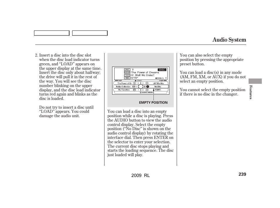 Audio system | Acura 2009 RL User Manual | Page 242 / 560