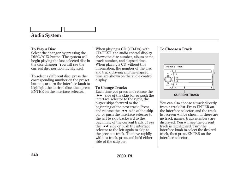Audio system | Acura 2009 RL User Manual | Page 243 / 560