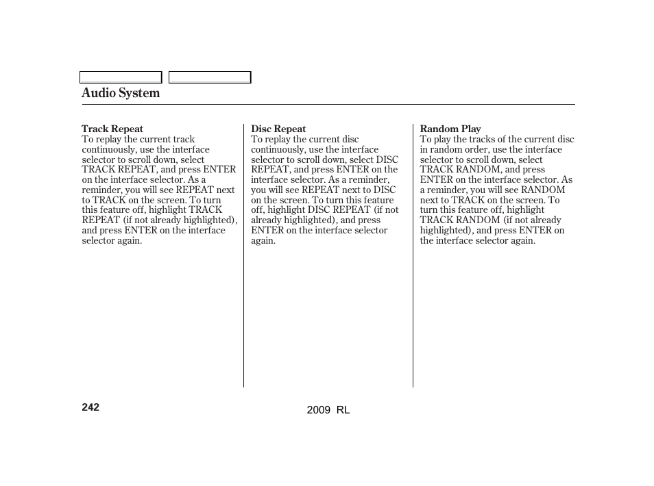 Audio system | Acura 2009 RL User Manual | Page 245 / 560