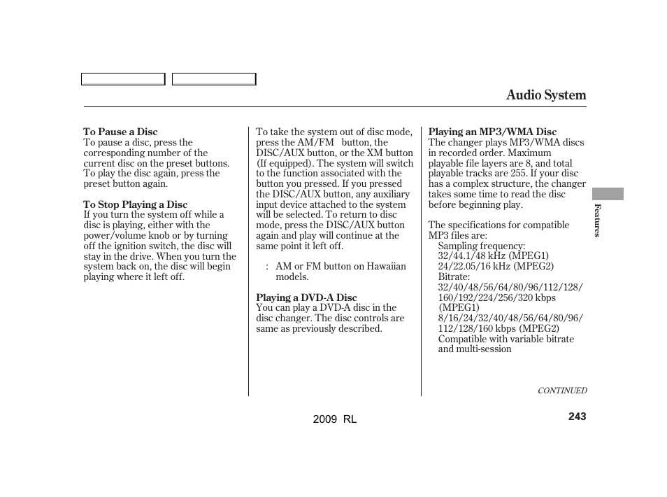 Audio system | Acura 2009 RL User Manual | Page 246 / 560