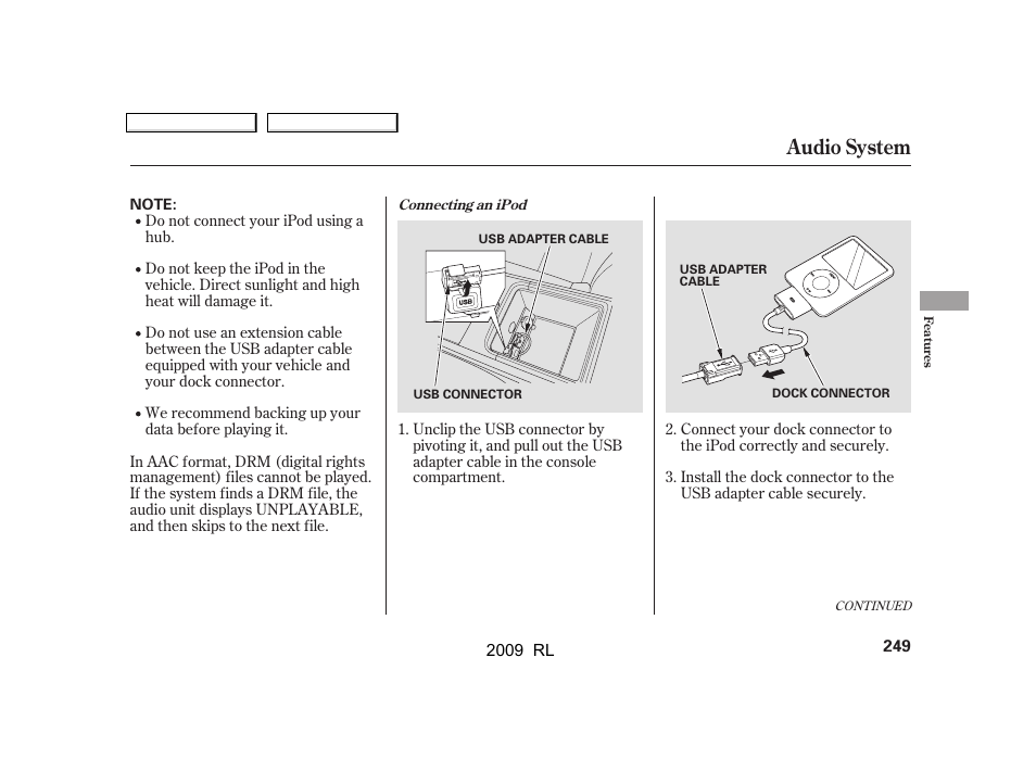 Audio system | Acura 2009 RL User Manual | Page 252 / 560