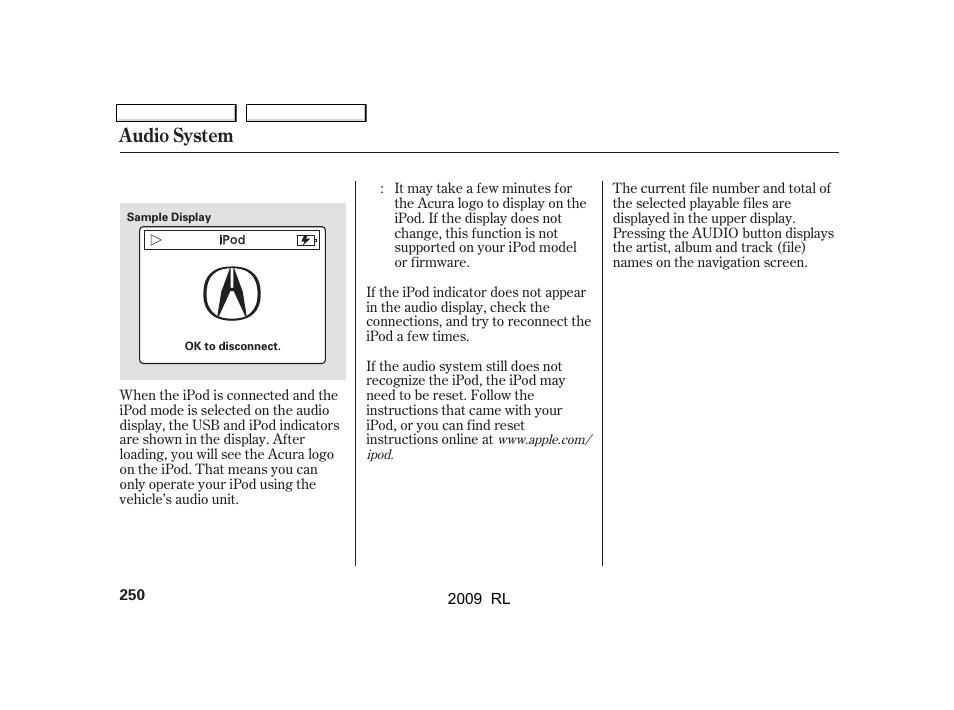Audio system | Acura 2009 RL User Manual | Page 253 / 560