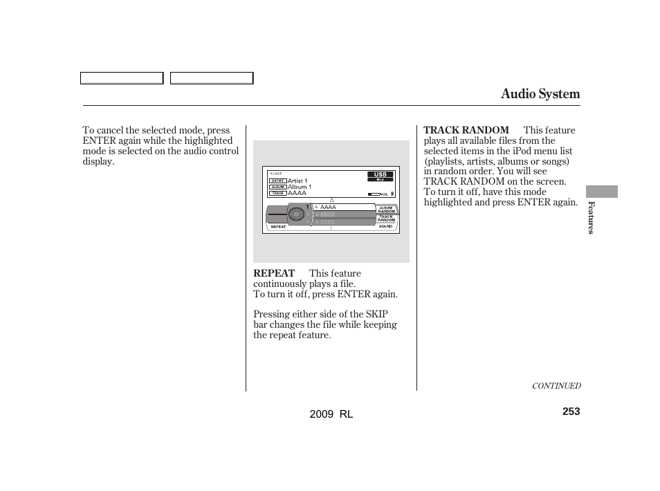 Audio system | Acura 2009 RL User Manual | Page 256 / 560