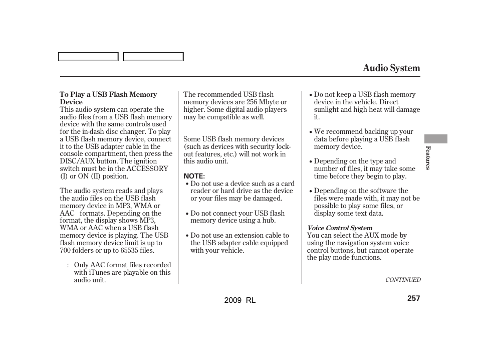 Audio system | Acura 2009 RL User Manual | Page 260 / 560