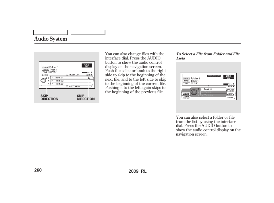 Audio system | Acura 2009 RL User Manual | Page 263 / 560