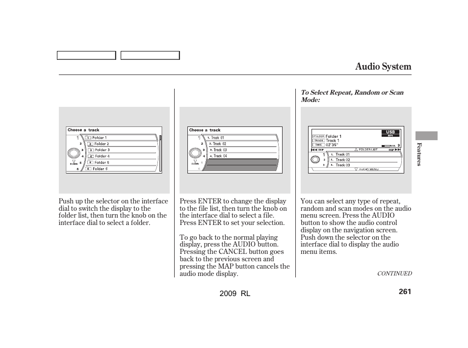 Audio system | Acura 2009 RL User Manual | Page 264 / 560