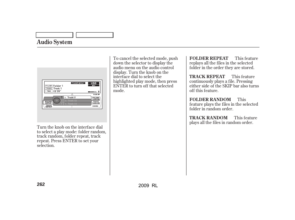 Audio system | Acura 2009 RL User Manual | Page 265 / 560