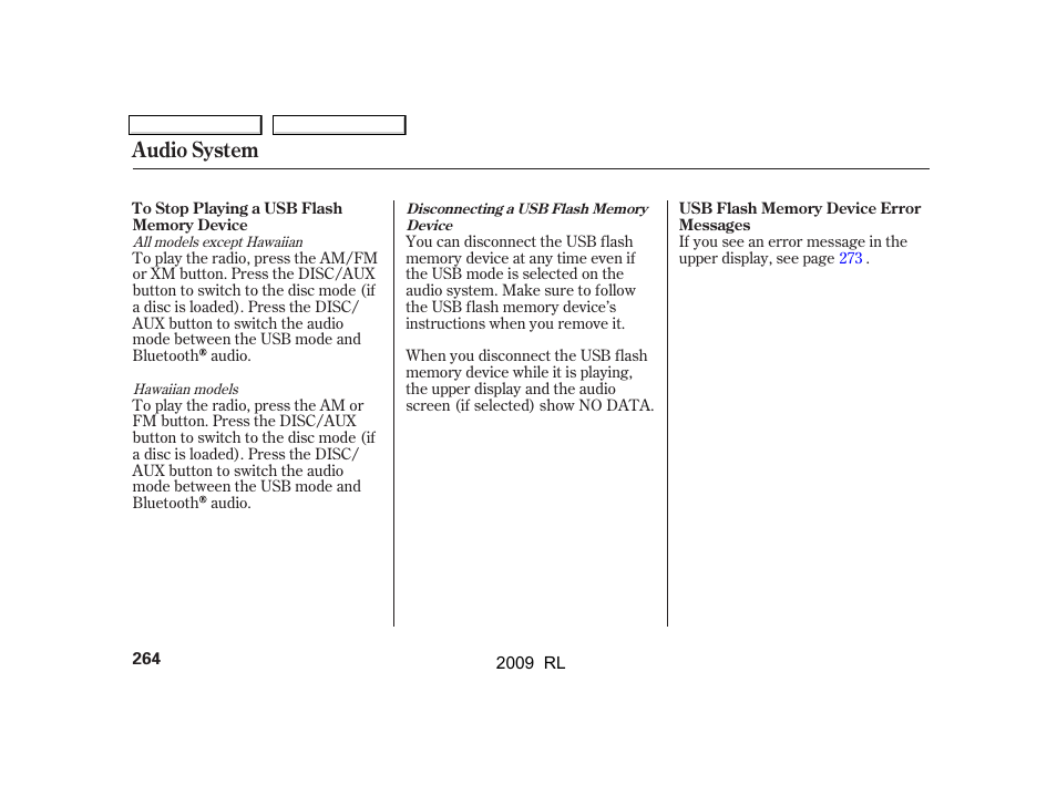 Audio system | Acura 2009 RL User Manual | Page 267 / 560