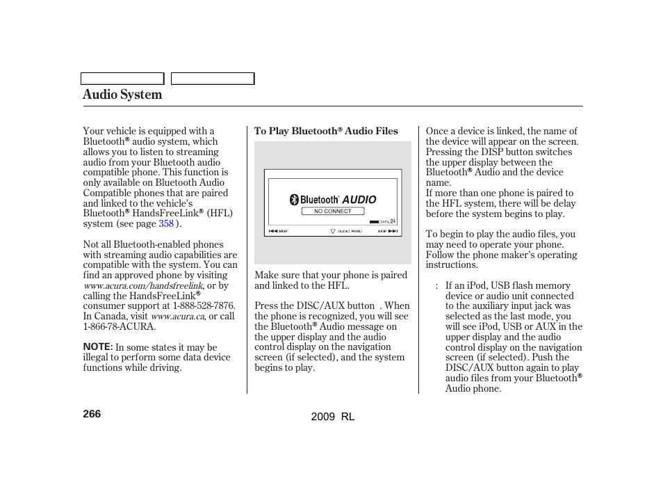 Audio system | Acura 2009 RL User Manual | Page 269 / 560