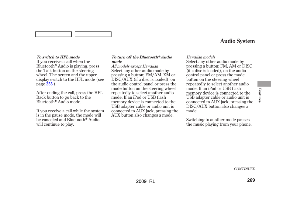 Audio system | Acura 2009 RL User Manual | Page 272 / 560