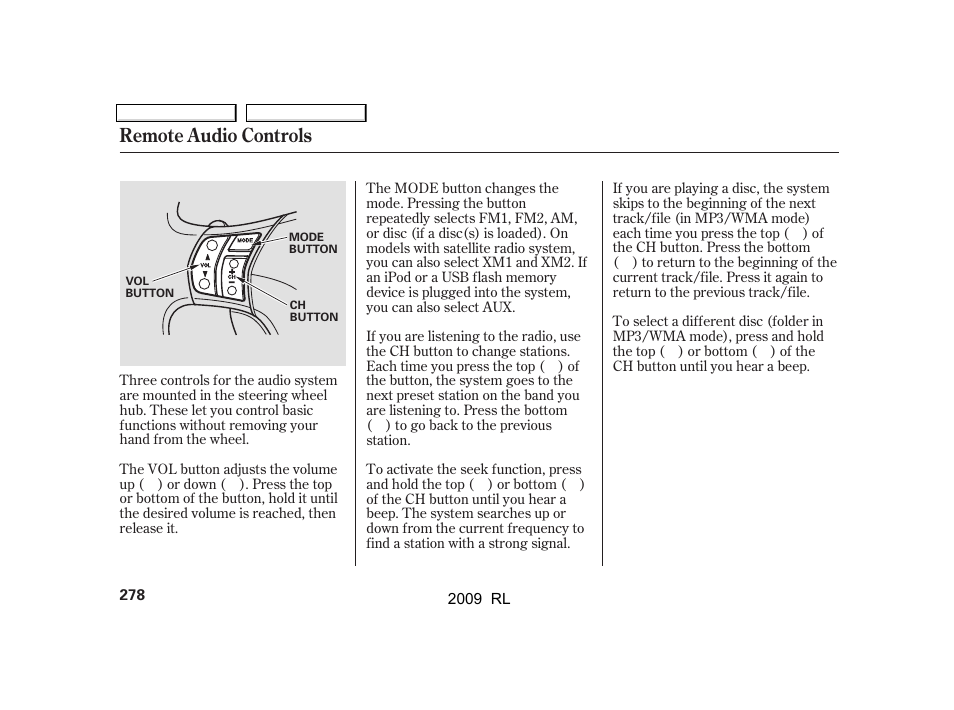 Remote audio controls | Acura 2009 RL User Manual | Page 281 / 560