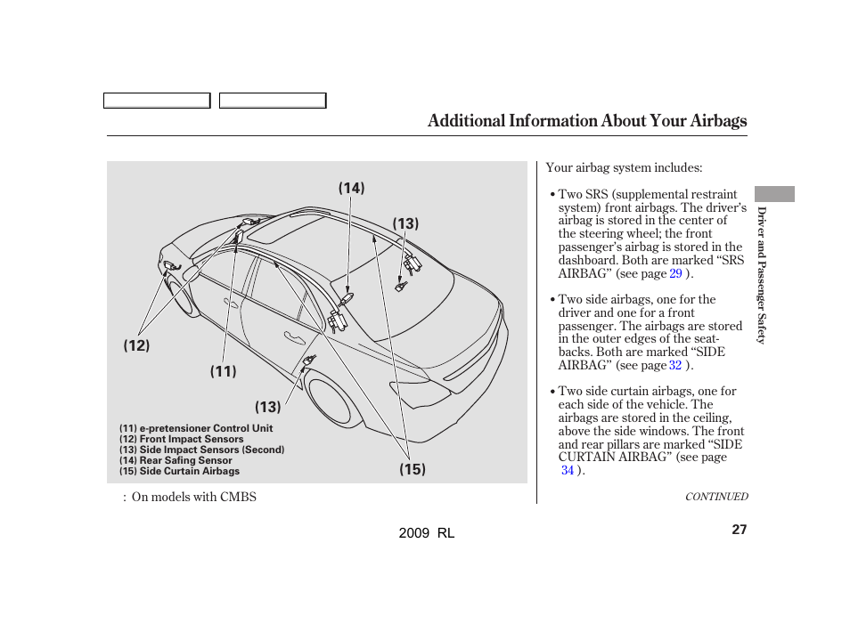 Additional information about your airbags | Acura 2009 RL User Manual | Page 30 / 560