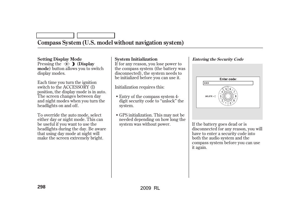 Acura 2009 RL User Manual | Page 301 / 560