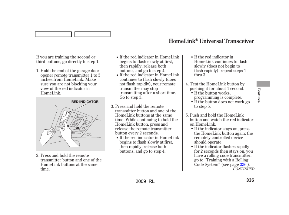 Homelink universal transceiver | Acura 2009 RL User Manual | Page 338 / 560