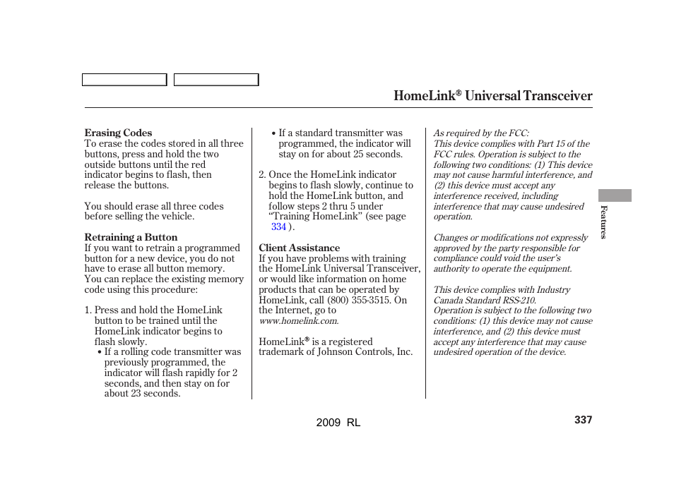 Homelink universal transceiver | Acura 2009 RL User Manual | Page 340 / 560