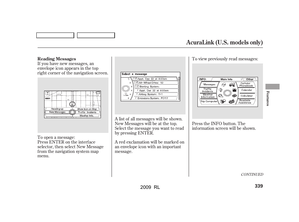 Acuralink (u.s. models only) | Acura 2009 RL User Manual | Page 342 / 560