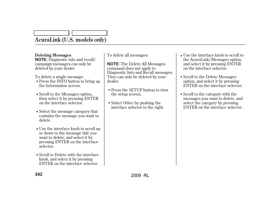 Acuralink (u.s. models only) | Acura 2009 RL User Manual | Page 345 / 560