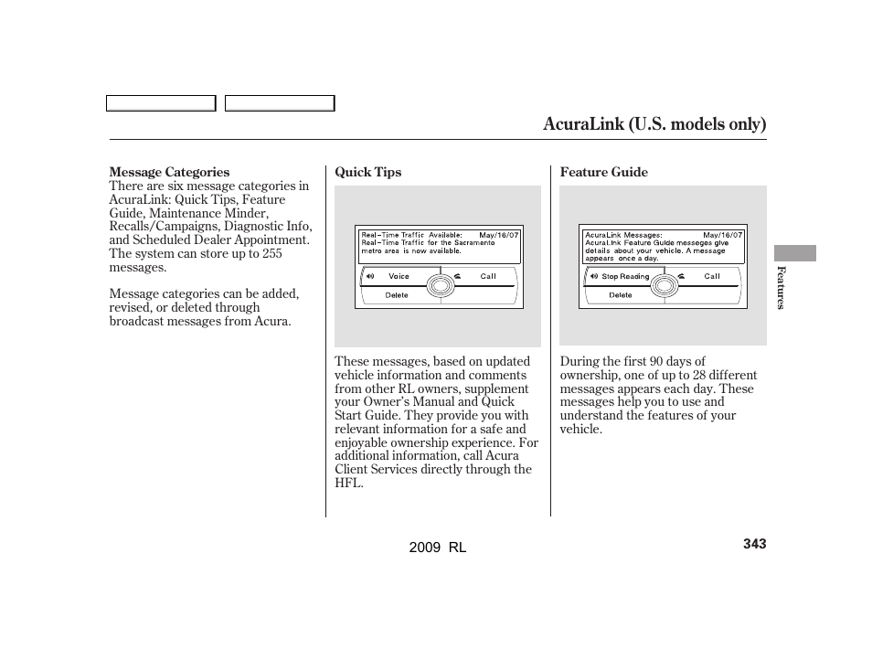 Acuralink (u.s. models only) | Acura 2009 RL User Manual | Page 346 / 560